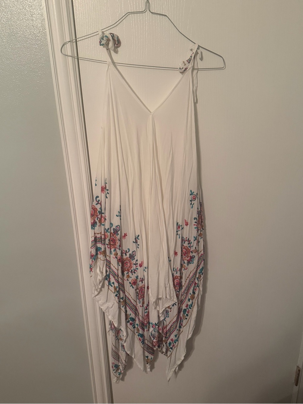 Bohemian White Floral Handkerchief Hem Sundress